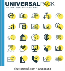 Set Of 25 Universal Editable Icons For SEO, Human Resources And Business Management Topics. Includes Icons Such As Education Center, Cellular Data, Money Trasnfer And More.