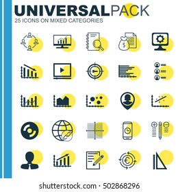 Set Of 25 Universal Editable Icons For Travel, Advertising And Human Resources Topics. Includes Icons Such As Sequence Graphics, Analysis, Report And More.