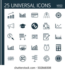 Set Of 25 Universal Editable Icons For Travel, Business Management And Computer Hardware Topics. Includes Icons Such As Dynamics, Bank Card, Computer And More.