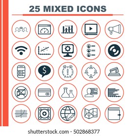 Set Of 25 Universal Editable Icons For Human Resources, Airport And Education Topics. Includes Icons Such As Time Management, Personal Skills, Forbidden Mobile And More.