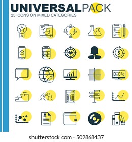 Set Of 25 Universal Editable Icons For Marketing, Education And Statistics Topics. Includes Icons Such As Achievement Graph, Graphical Grid, Opportunity And More.