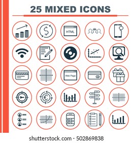 Set Of 25 Universal Editable Icons For Project Management, Human Resources And Business Management Topics. Includes Icons Such As Graphical Grid, Blank Cd, Raise Diagram And More.
