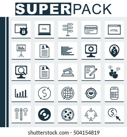 Set Of 25 Universal Editable Icons. Can Be Used For Web, Mobile And App Design. Includes Icons Such As World, Coding, PPC And More.
