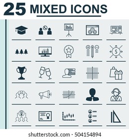 Set Of 25 Universal Editable Icons. Can Be Used For Web, Mobile And App Design. Includes Icons Such As Cooperation, Collaborative Solution, Phone Conference And More.