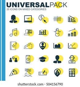Set Of 25 Universal Editable Icons. Can Be Used For Web, Mobile And App Design. Includes Icons Such As Financial, Business Woman, Changes Graph And More.