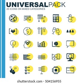 Set Of 25 Universal Editable Icons. Can Be Used For Web, Mobile And App Design. Includes Icons Such As Holiday Ornament, Questionnaire, Winter And More.