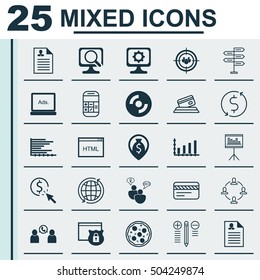 Set Of 25 Universal Editable Icons. Can Be Used For Web, Mobile And App Design. Includes Icons Such As Money Navigation, Security, Phone Conference And More.