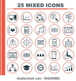 Set Of 25 Universal Editable Icons. Can Be Used For Web, Mobile And App Design. Includes Icons Such As Library, Square Diagram, Successful Investment And More.