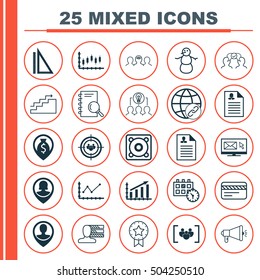 Set Of 25 Universal Editable Icons. Can Be Used For Web, Mobile And App Design. Includes Icons Such As Curriculum Vitae, Cooperation, Connectivity And More.