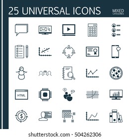 Set Of 25 Universal Editable Icons. Can Be Used For Web, Mobile And App Design. Includes Icons Such As Library, Chip, Money Recycle And More.