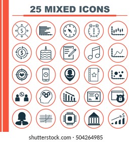 Set Of 25 Universal Editable Icons. Can Be Used For Web, Mobile And App Design. Includes Icons Such As Stock Market, Fail Graph, Business Woman And More.