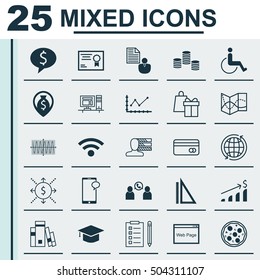 Set Of 25 Universal Editable Icons. Can Be Used For Web, Mobile And App Design. Includes Icons Such As Graduation, Road Map, Wireless And More.