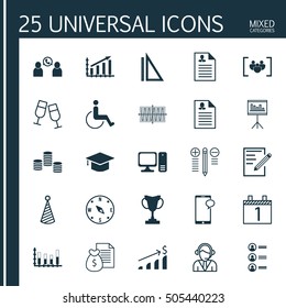 Set Of 25 Universal Editable Icons. Can Be Used For Web, Mobile And App Design. Includes Icons Such As Profit Graph, Paper, Report And More.