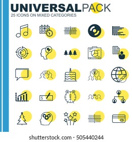 Set Of 25 Universal Editable Icons. Can Be Used For Web, Mobile And App Design. Includes Icons Such As Currency Recycle, Plastic Card, Human Mind And More.