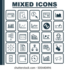 Set Of 25 Universal Editable Icons. Can Be Used For Web, Mobile And App Design. Includes Icons Such As Fail Graph, Keyword Optimisation, Achievement Graph And More.