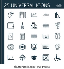 Set Of 25 Universal Editable Icons. Can Be Used For Web, Mobile And App Design. Includes Icons Such As Coaching, Innovation, Segmented Bar Graph And More.
