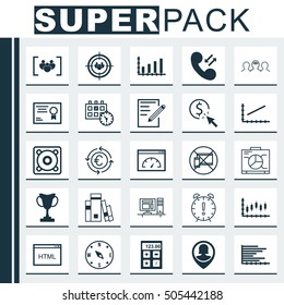 Set Of 25 Universal Editable Icons. Can Be Used For Web, Mobile And App Design. Includes Icons Such As Questionnaire, Board, Bars Chart And More.