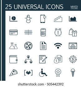 Set Of 25 Universal Editable Icons. Can Be Used For Web, Mobile And App Design. Includes Icons Such As Questionnaire, Present Badge, Time Management And More.