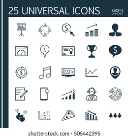 Set Of 25 Universal Editable Icons. Can Be Used For Web, Mobile And App Design. Includes Icons Such As Tournament, Certificate, Money Recycle And More.