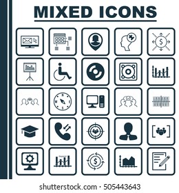 Set Of 25 Universal Editable Icons. Can Be Used For Web, Mobile And App Design. Includes Icons Such As Money, Schedule, Sequence Graphics And More.