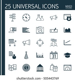 Set Of 25 Universal Editable Icons. Can Be Used For Web, Mobile And App Design. Includes Icons Such As Schedule, Sequence Graphics, Chemical And More.