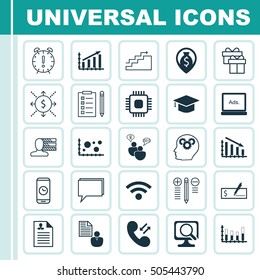 Set Of 25 Universal Editable Icons. Can Be Used For Web, Mobile And App Design. Includes Icons Such As Laptop, Reminder, Growth And More.