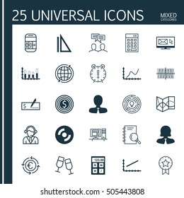 Set Of 25 Universal Editable Icons. Can Be Used For Web, Mobile And App Design. Includes Icons Such As Line Graph, Road Map, World And More.