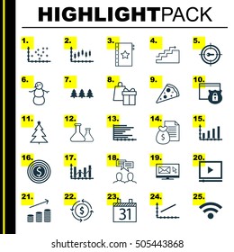 Set Of 25 Universal Editable Icons. Can Be Used For Web, Mobile And App Design. Includes Icons Such As Chemical, Security, Bars Chart And More.