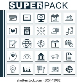 Set Of 25 Universal Editable Icons. Can Be Used For Web, Mobile And App Design. Includes Icons Such As Crotchets, Cooperation, Segmented Bar Graph And More.