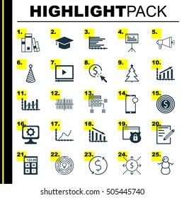 Set Of 25 Universal Editable Icons. Can Be Used For Web, Mobile And App Design. Includes Icons Such As Winter, Profit Graph, Security And More.