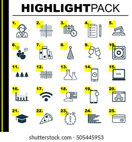 Set Of 25 Universal Editable Icons. Can Be Used For Web, Mobile And App Design. Includes Icons Such As Graphical Grid, Reminder, Holiday Ornament And More.
