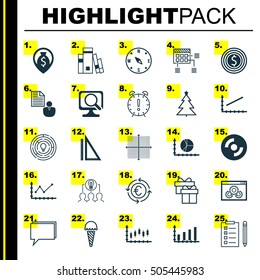 Set Of 25 Universal Editable Icons. Can Be Used For Web, Mobile And App Design. Includes Icons Such As Time Management, Reminder, Website Performance And More.