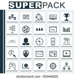 Set Of 25 Universal Editable Icons. Can Be Used For Web, Mobile And App Design. Includes Icons Such As Coding, Circle Graph, Pizza Meal And More.