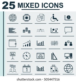 Set Of 25 Universal Editable Icons. Can Be Used For Web, Mobile And App Design. Includes Icons Such As Website Performance, Locate, Presentation And More.
