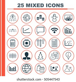 Set Of 25 Universal Editable Icons. Can Be Used For Web, Mobile And App Design. Includes Icons Such As Line Graph, Wireless, Report And More.