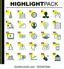 Set Of 25 Universal Editable Icons. Can Be Used For Web, Mobile And App Design. Includes Icons Such As Reminder, Growth, Shopping And More.