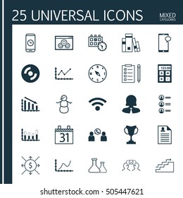 Set Of 25 Universal Editable Icons. Can Be Used For Web, Mobile And App Design. Includes Icons Such As Library, Chemical, Call Duration And More.