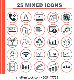 Set Of 25 Universal Editable Icons. Can Be Used For Web, Mobile And App Design. Includes Icons Such As Dynamics, Video Player, Shopping And More.