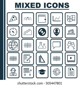 Set Of 25 Universal Editable Icons. Can Be Used For Web, Mobile And App Design. Includes Icons Such As Operator, Paper, Cosinus Diagram And More.