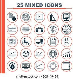 Set Of 25 Universal Editable Icons. Can Be Used For Web, Mobile And App Design. Includes Icons Such As Line Graph, Newsletter, Cosinus Diagram And More.