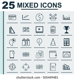 Set Of 25 Universal Editable Icons. Can Be Used For Web, Mobile And App Design. Includes Icons Such As Collaboration, Money Trasnfer, Computer And More.