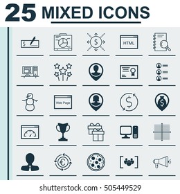 Set Of 25 Universal Editable Icons. Can Be Used For Web, Mobile And App Design. Includes Icons Such As Bank Payment, Tournament, Employee Location And More.