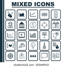 Set Of 25 Universal Editable Icons. Can Be Used For Web, Mobile And App Design. Includes Icons Such As Cosinus Diagram, Sliced Pizza, Collaborative Solution And More.