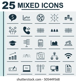 Set Of 25 Universal Editable Icons. Can Be Used For Web, Mobile And App Design. Includes Icons Such As Stock Market, Opportunity, Digital Media And More.