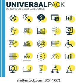 Set Of 25 Universal Editable Icons. Can Be Used For Web, Mobile And App Design. Includes Icons Such As Schedule, Keyword Optimisation, Graphical Grid And More.