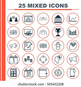 Set Of 25 Universal Editable Icons. Can Be Used For Web, Mobile And App Design. Includes Icons Such As Tournament, Raise Diagram, Phone Conference And More.