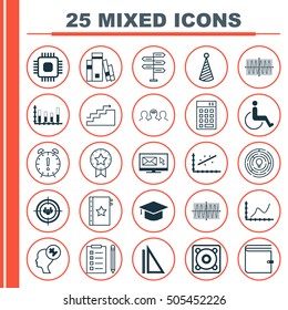 Set Of 25 Universal Editable Icons. Can Be Used For Web, Mobile And App Design. Includes Icons Such As Newsletter, Birthday Hat, Coaching And More.