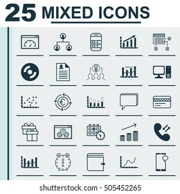 Set Of 25 Universal Editable Icons. Can Be Used For Web, Mobile And App Design. Includes Icons Such As Plot Diagram, Calculation, Raise Diagram And More.