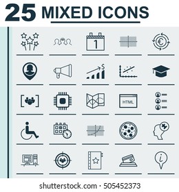 Set Of 25 Universal Editable Icons. Can Be Used For Web, Mobile And App Design. Includes Icons Such As Focus Group, Questionnaire, Road Map And More.