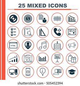 Set Of 25 Universal Editable Icons. Can Be Used For Web, Mobile And App Design. Includes Icons Such As Business Goal, Certificate, Info Pointer And More.